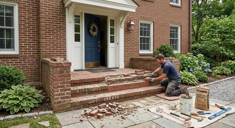 Entryway Brick Repair in Denton, TX